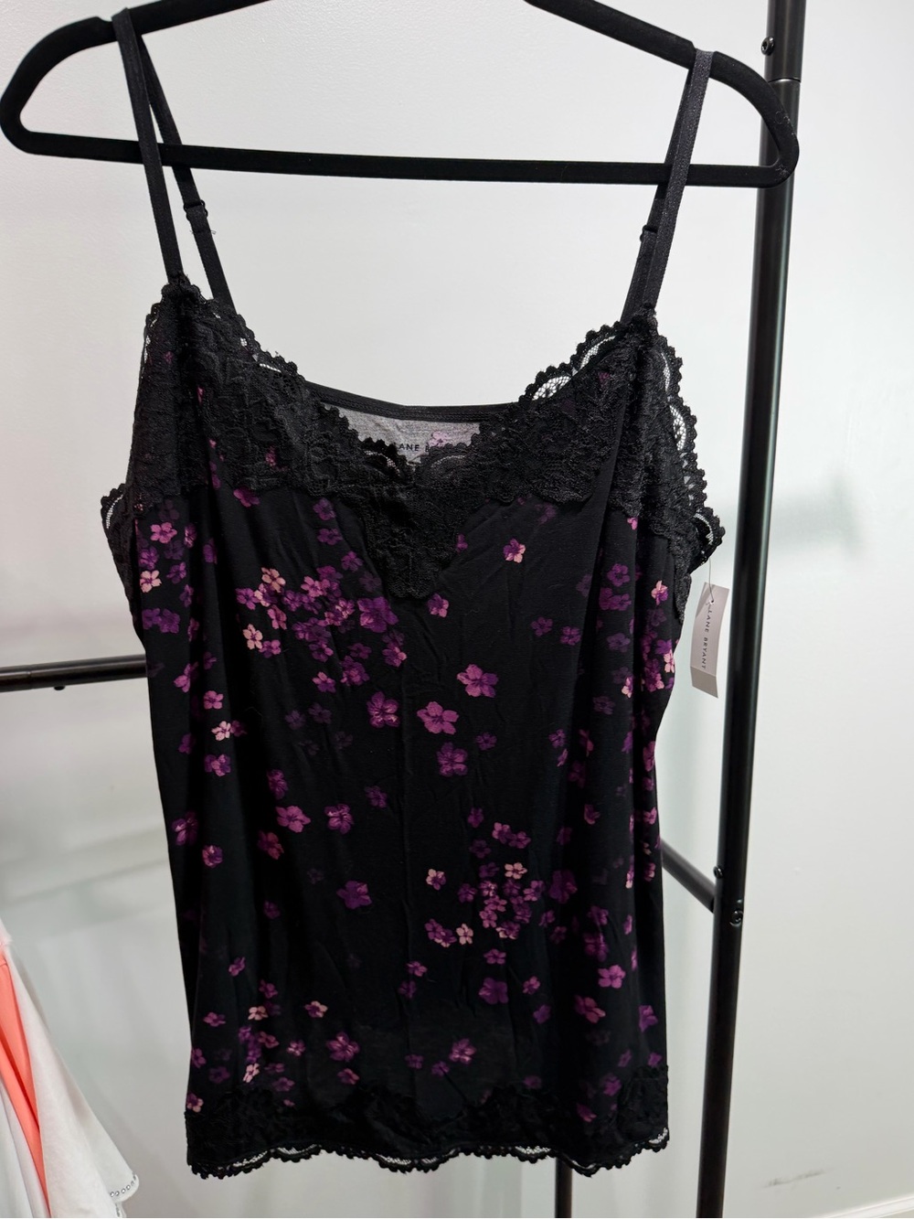 Lane Bryant Lace Trim Cami - Purple Flower Print